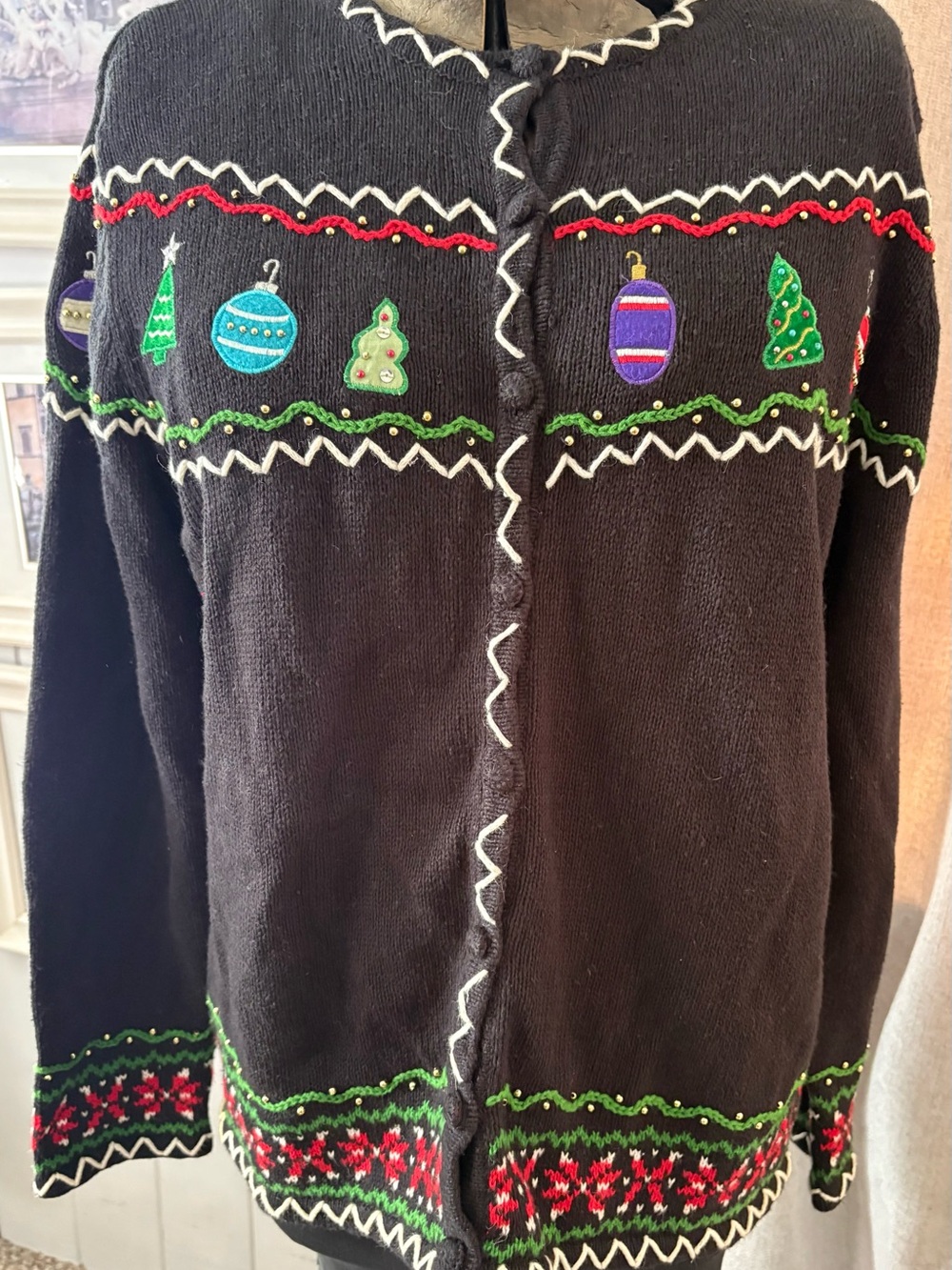 Designer Originals Studio JOY Christmas Sweater Cardigan XL Black Holiday